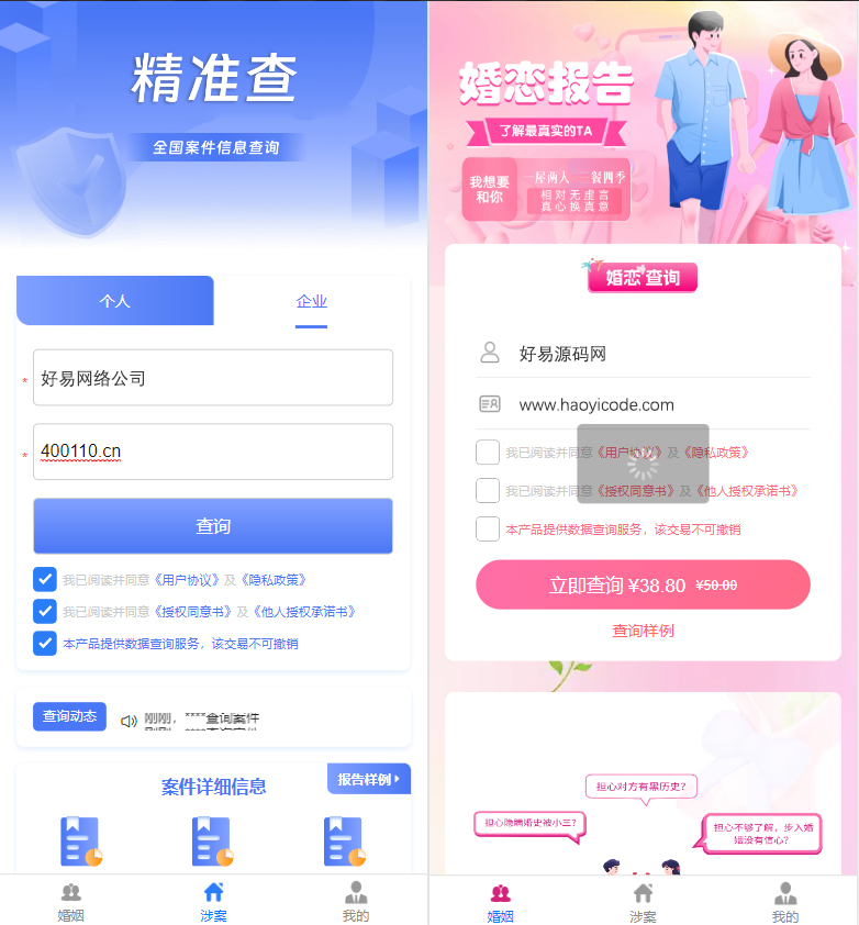 个人企业涉诉案底查询系统-婚姻婚恋查询系统源码图1